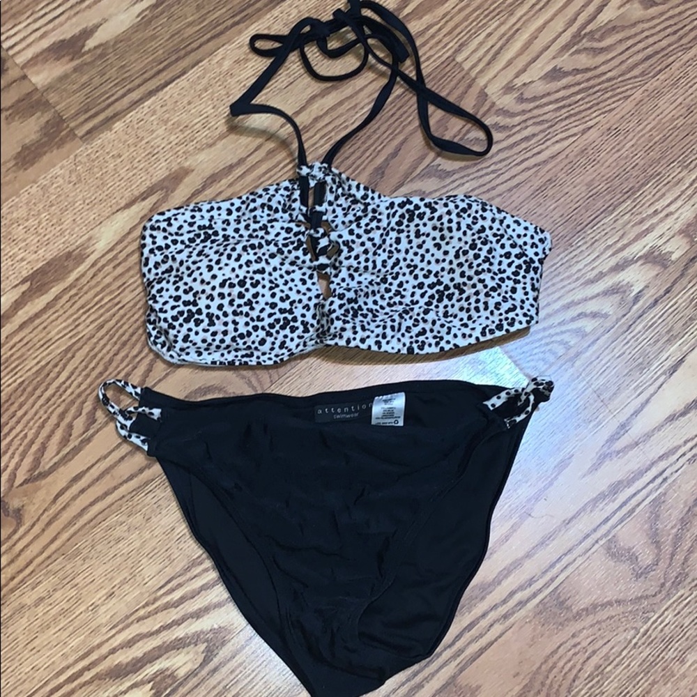 Leopard print and black bikini set